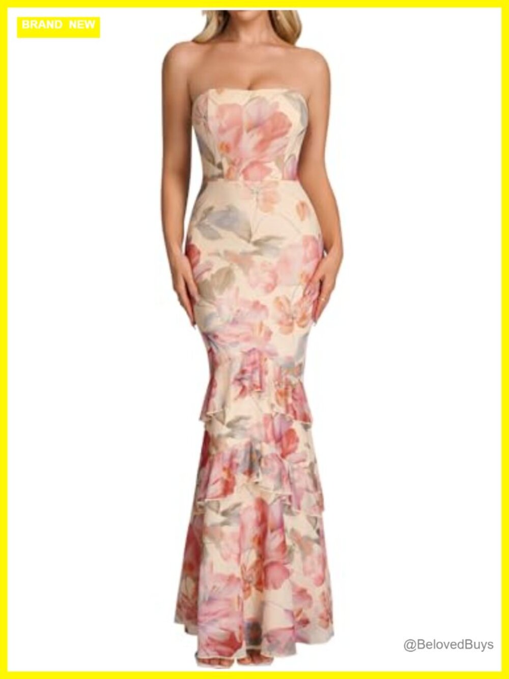 Strapless Floral Mermaid Maxi Dress Formal Evening Gown Sleeveless Backless